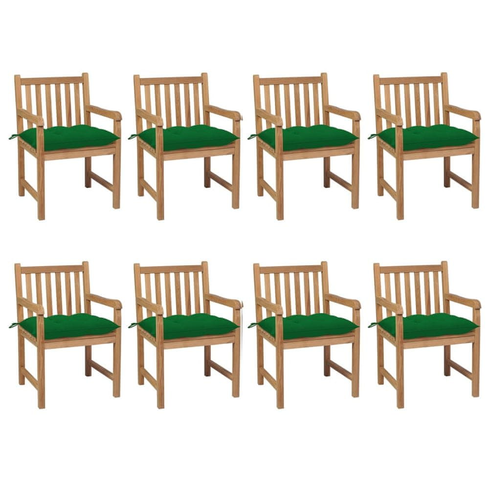 Petromila vidaXL Záhradné stoličky 8 ks so zelenými podložkami teakový masív